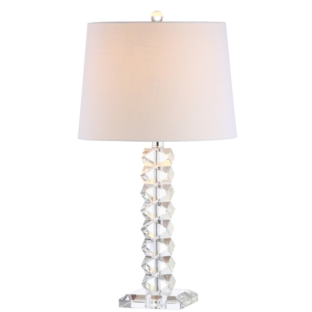 26" Clear Novelty Table Lamp With Drum Shade. Table lamp isolated on a plain white background.