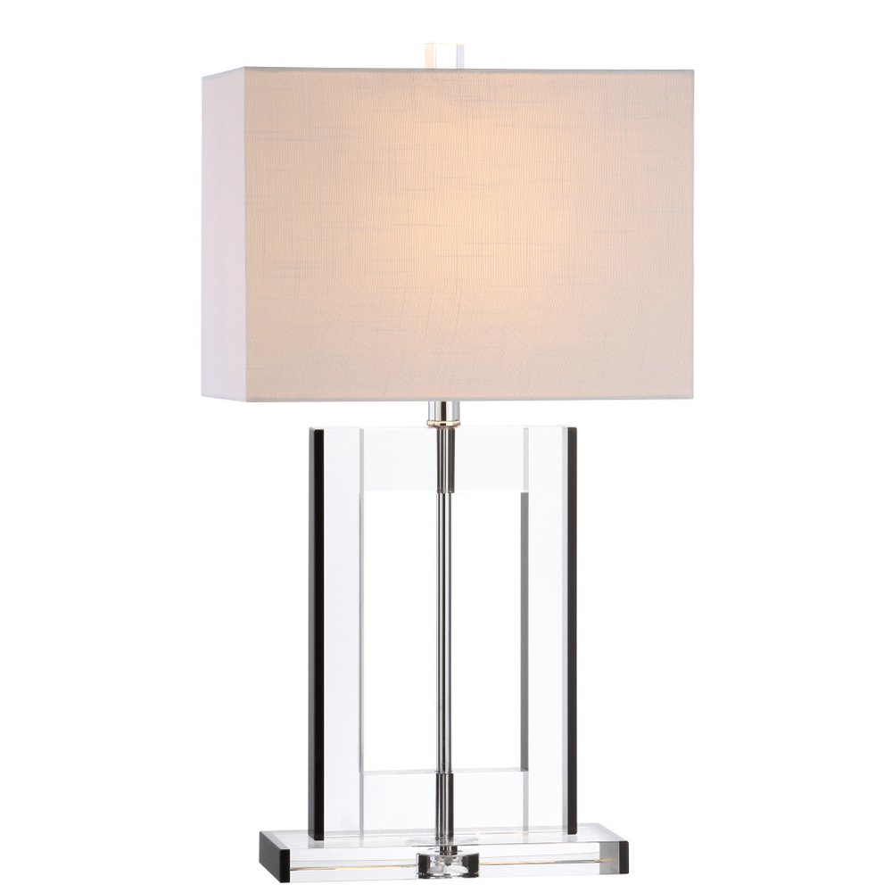 26" Clear Novelty Table Lamp With Drum Shade. Table lamp isolated on a plain white background, finished in clear.