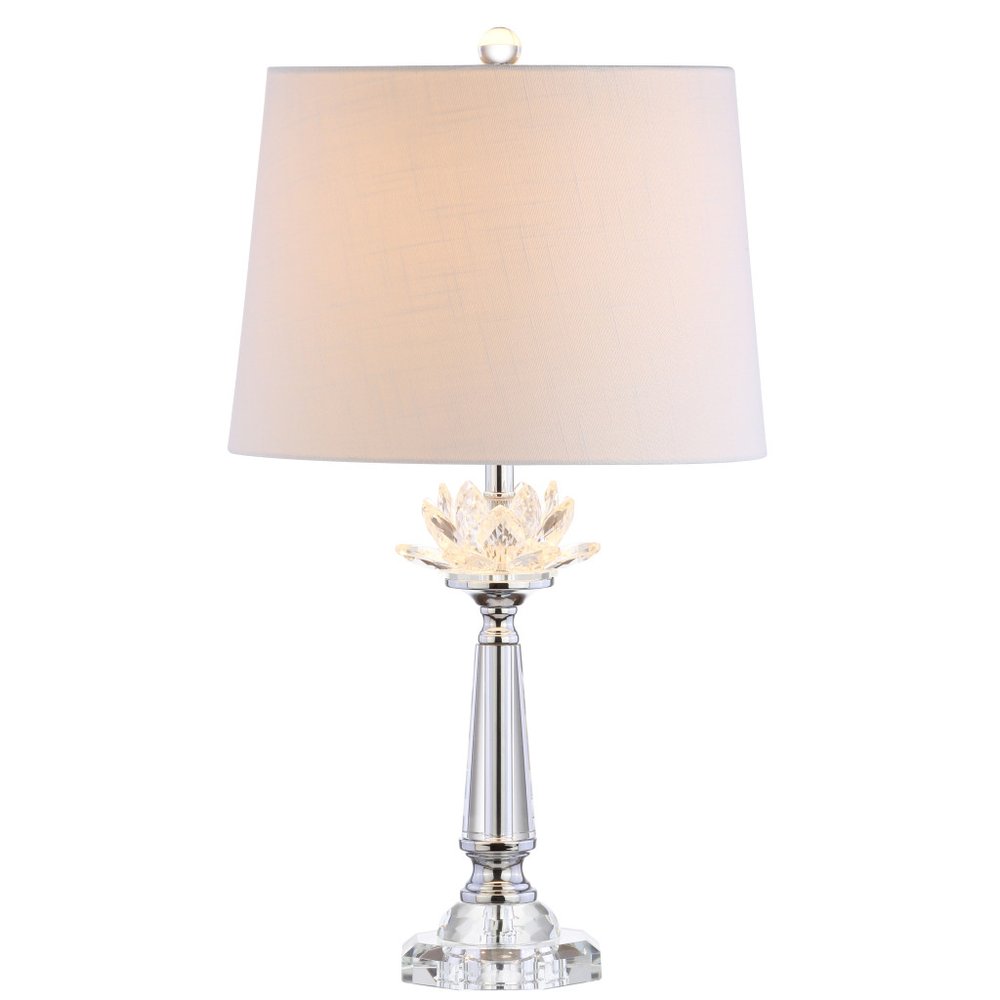 25" Clear Novelty Table Lamp With Drum Shade. Table lamp isolated on a plain white background.
