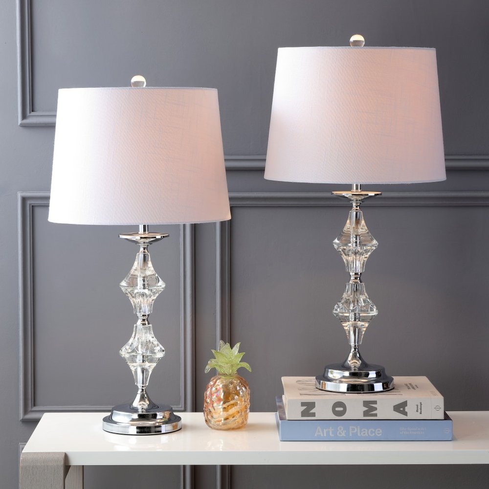 Set of Two 28" Silver Novelty Bedside Lamps With Drum Shades