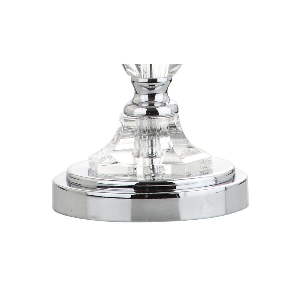 27" Silver Novelty Bedside Lamp With Drum Shade. Lamp isolated on a plain white background, finished in silver.