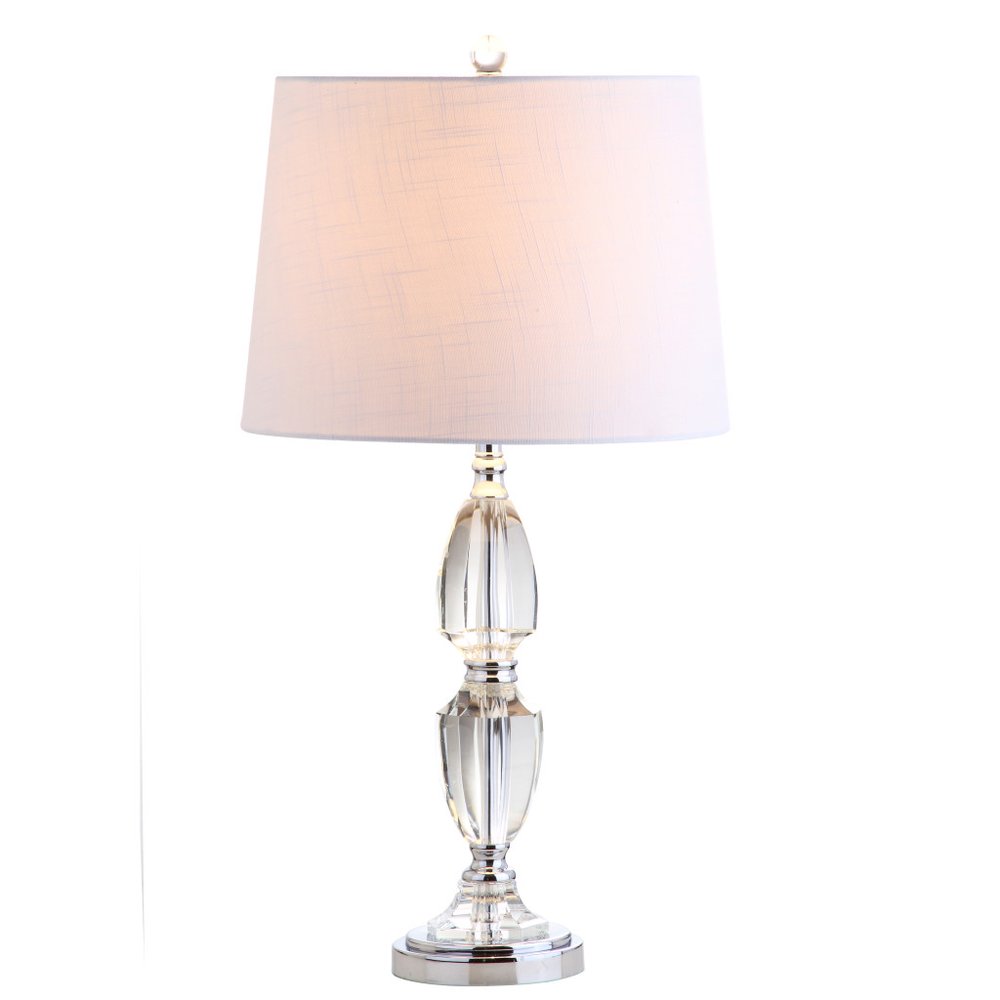27" Silver Novelty Bedside Lamp With Drum Shade. Lamp isolated on a plain white background.