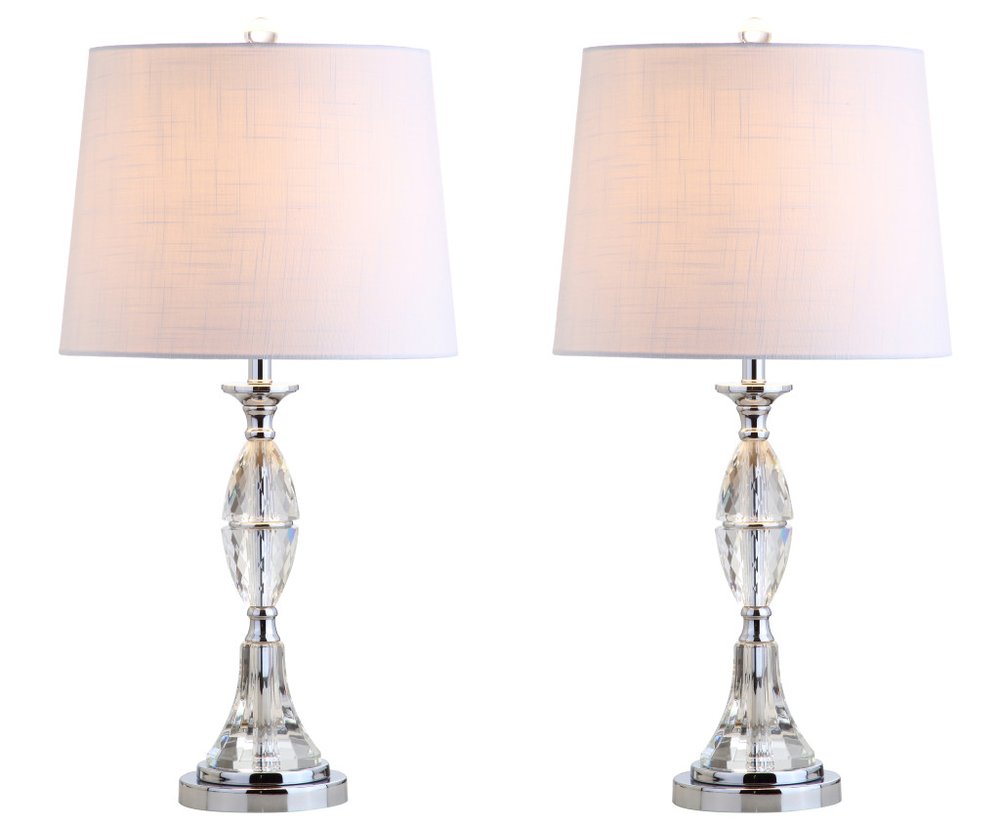 Set of Two 26" Clear And Silver Novelty Table Lamps With Drum Shades