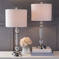 Set of Two 27" Clear And Silver Bedside Lamps With Drum Shades