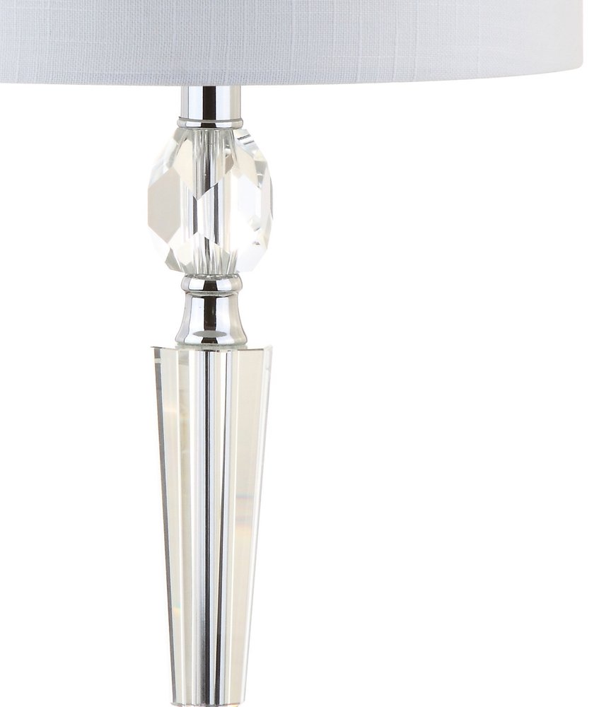Set of Two 27" Clear And Silver Bedside Lamps With Drum Shades