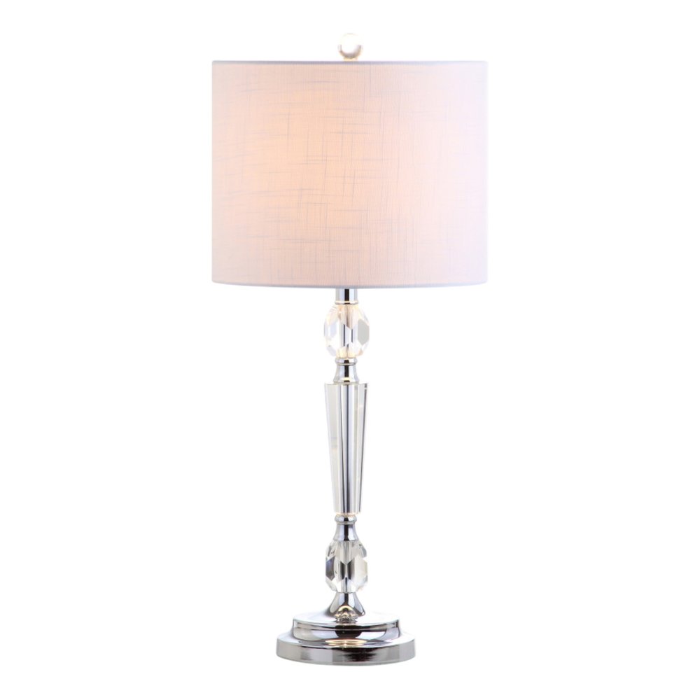 Set of Two 27" Clear And Silver Bedside Lamps With Drum Shades