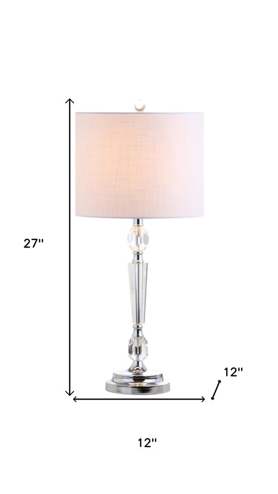 Set of Two 27" Clear And Silver Bedside Lamps With Drum Shades