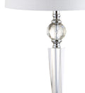 Set of Two 31" Clear And Silver Table Lamps With Drum Shades on a white background