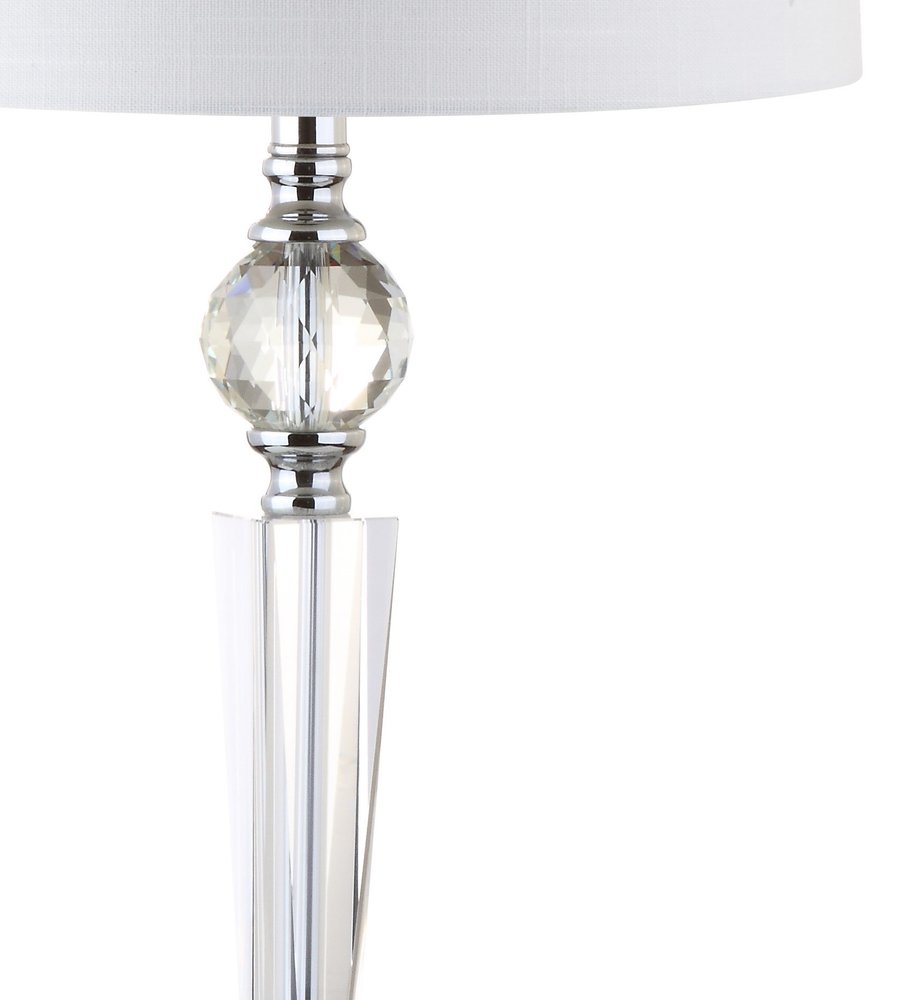 Set of Two 31" Clear And Silver Table Lamps With Drum Shades on a white background