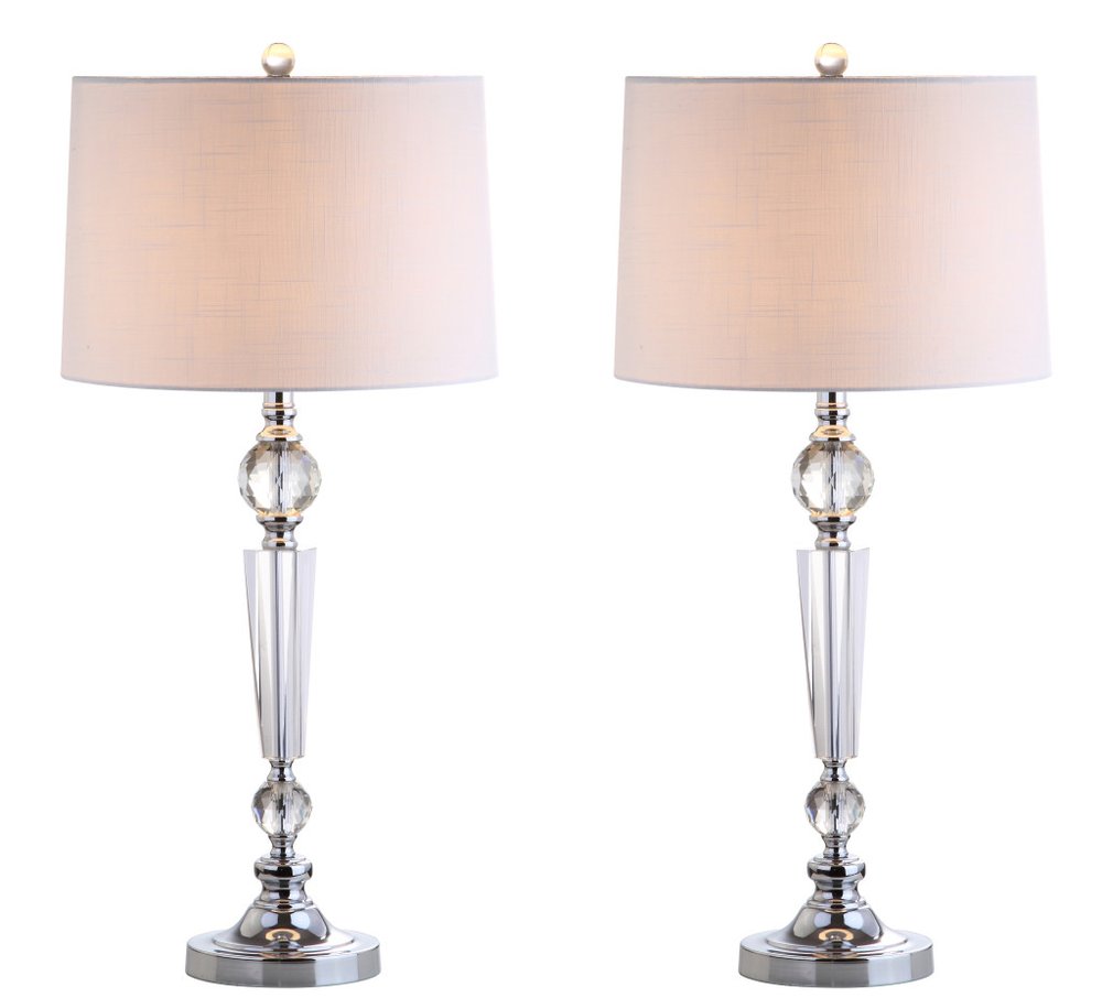 Set of Two 31" Clear And Silver Table Lamps With Drum Shades