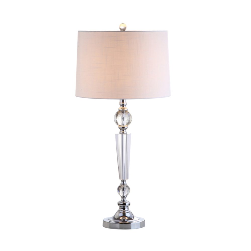 Set of Two 31" Clear And Silver Table Lamps With Drum Shades