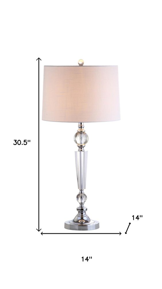 Set of Two 31" Clear And Silver Table Lamps With Drum Shades on a white background