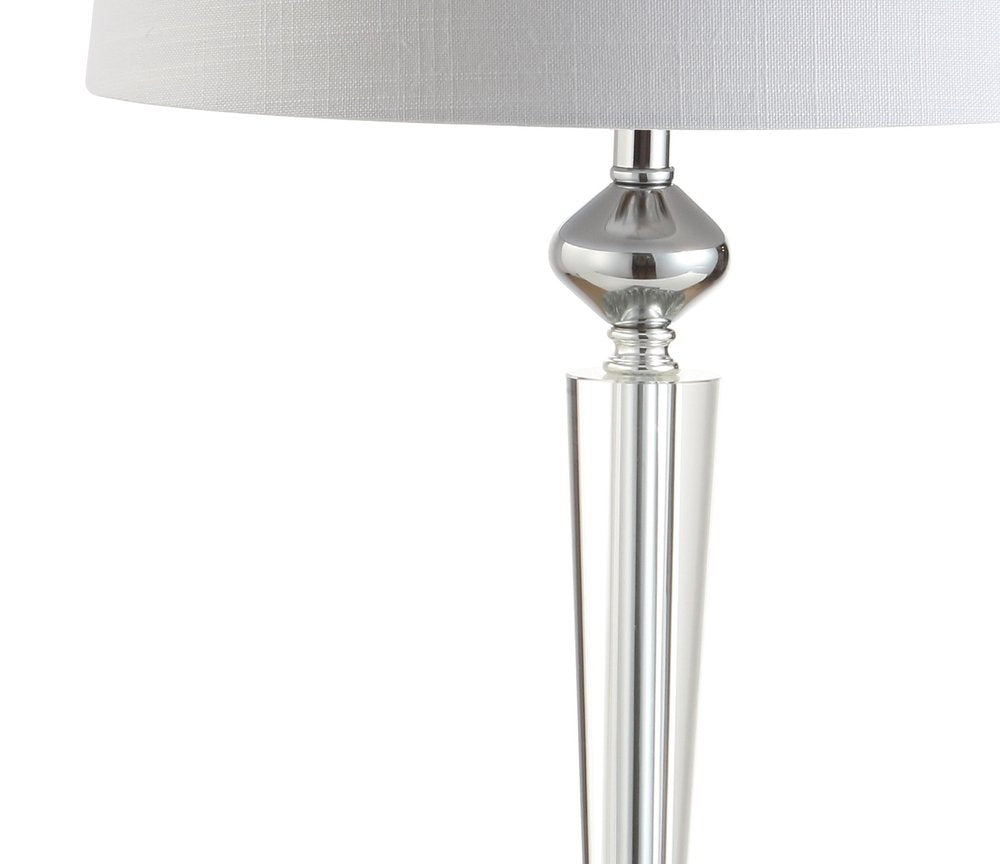 28" Silver Table Lamp With Drum Shade. Table lamp isolated on a plain white background, in a silver finish.
