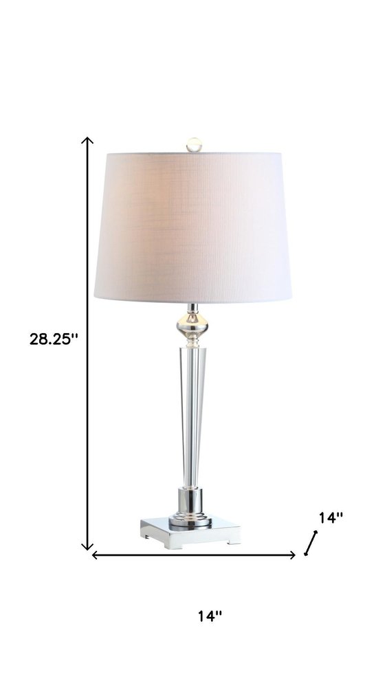 28" Silver Table Lamp With Drum Shade. Table lamp isolated on a plain white background, finished in silver.