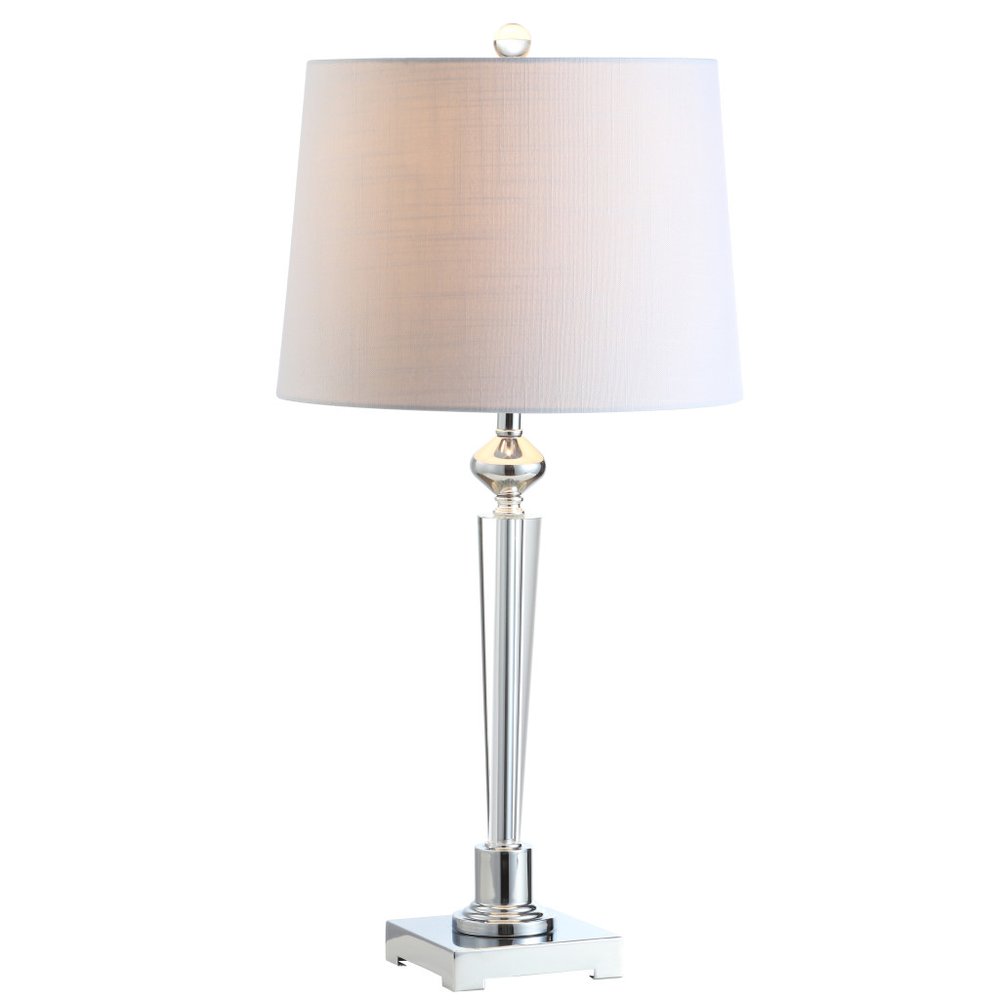 28" Silver Table Lamp With Drum Shade. Table lamp isolated on a plain white background.