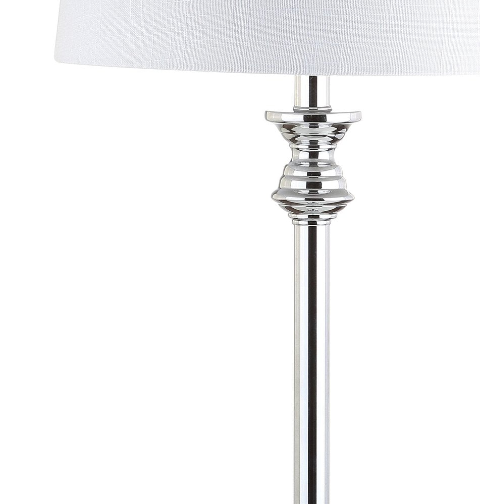 Set of Two 33" Silver Table Lamps With Drum Shades on a white background