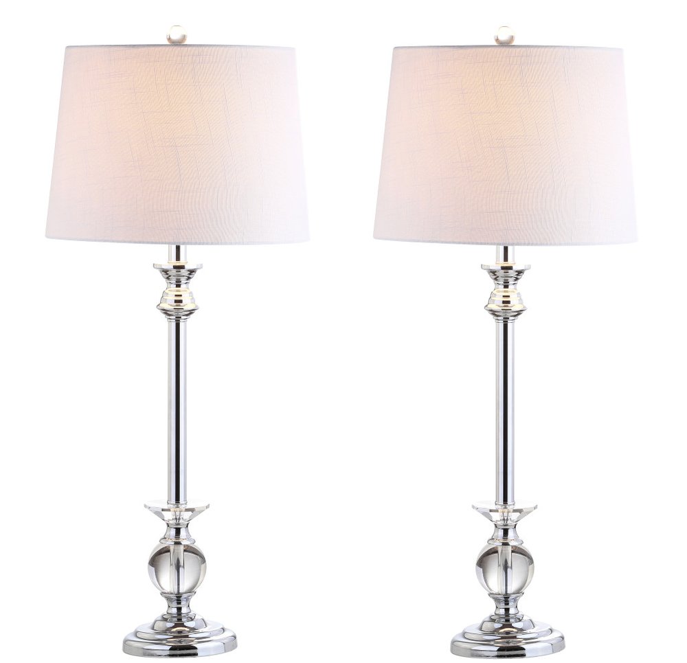 Set of Two 33" Silver Table Lamps With Drum Shades on a white background