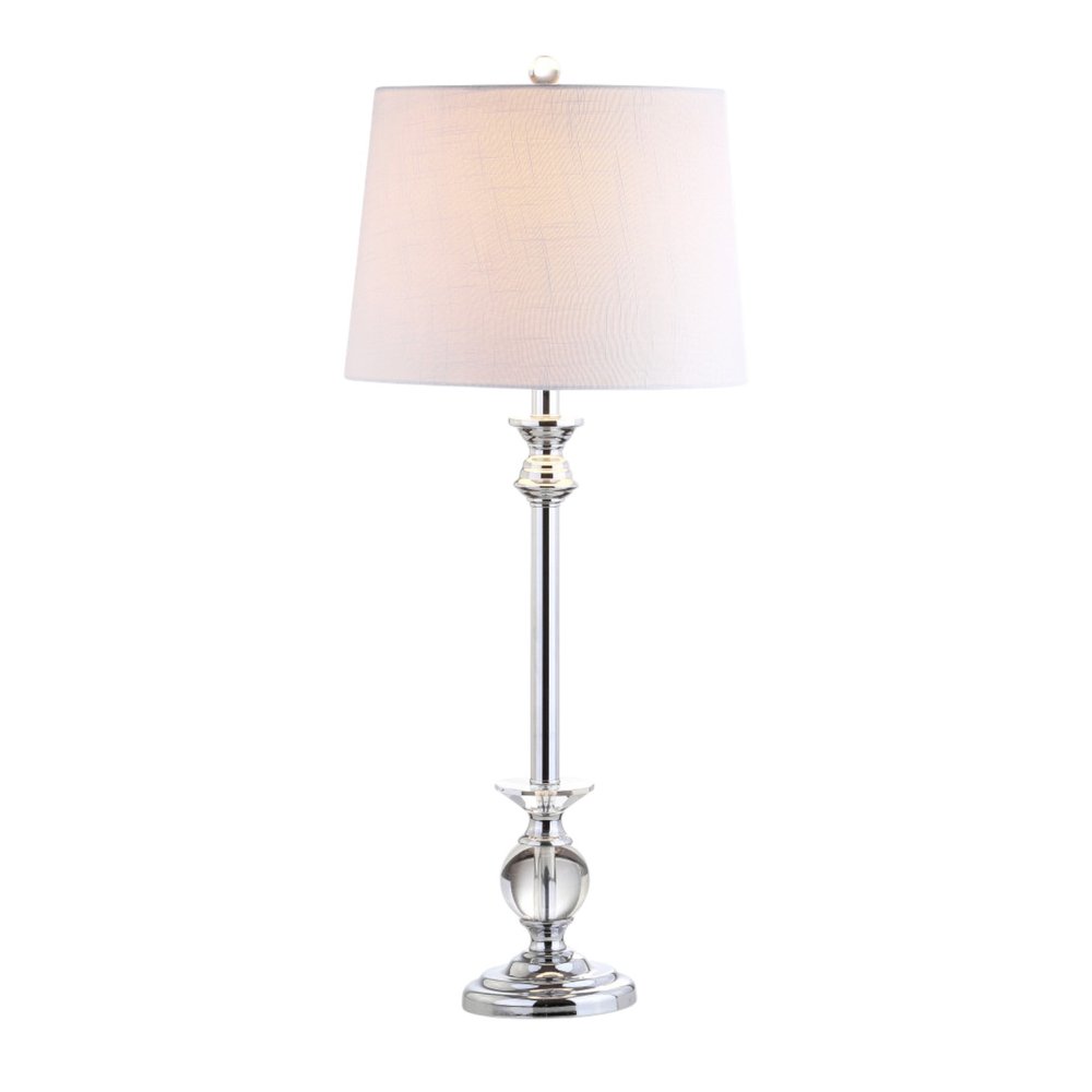 Set of Two 33" Silver Table Lamps With Drum Shades on a white background