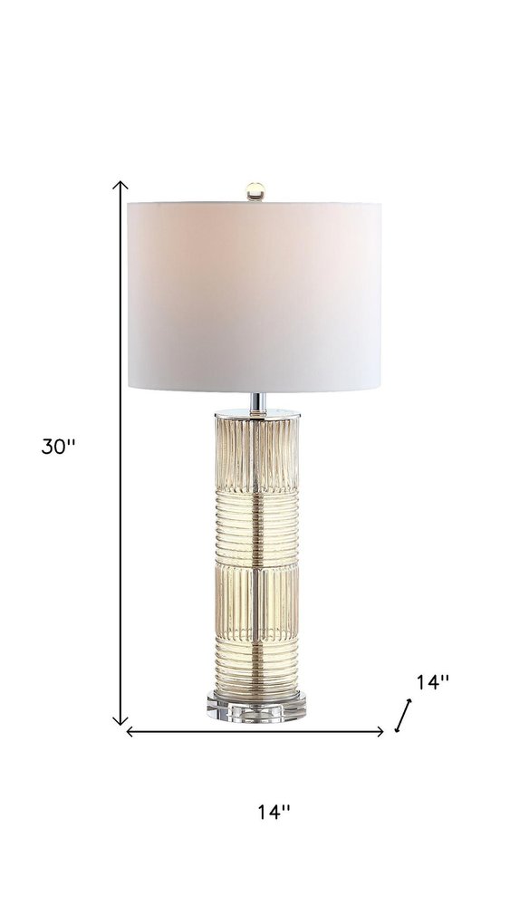 30" Clear Table Lamp With Drum Shade. Table lamp isolated on a plain white background, in a clear finish.