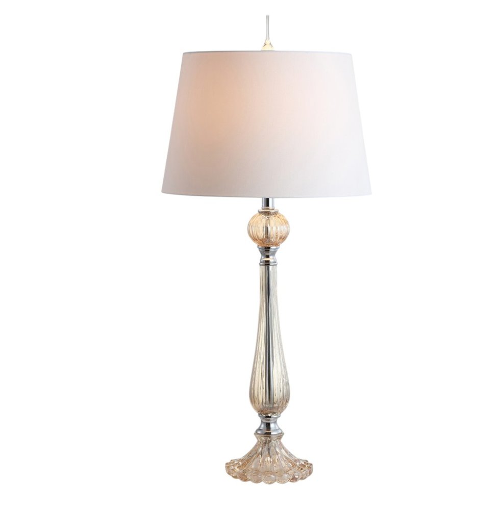 Set of Two 33" Champagne Novelty Table Lamps With Globe Shades on a white background