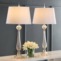 Set of Two 33" Champagne Novelty Table Lamps With Globe Shades in a home interior