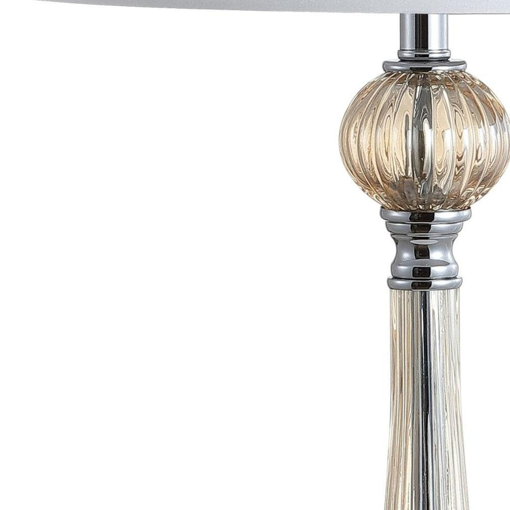 Set of Two 33" Champagne Novelty Table Lamps With Globe Shades on a white background