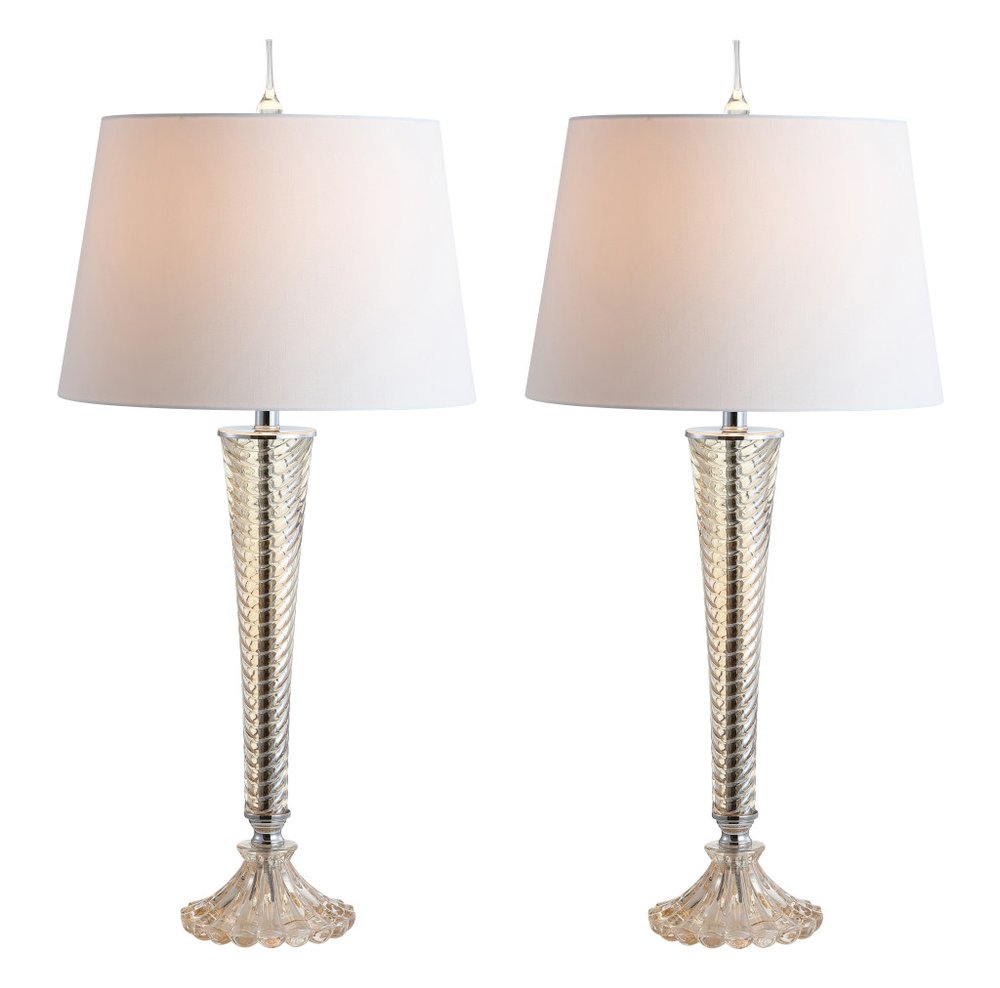 Set of Two 32" Champagne Urn Buffet Lamps With Globe Shades on a white background