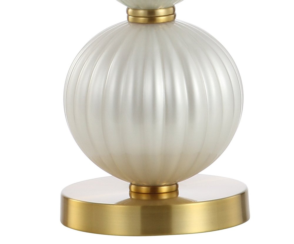 34" Gold Novelty Table Lamp With Globe Shade. Table lamp isolated on a plain white background, in a gold finish.