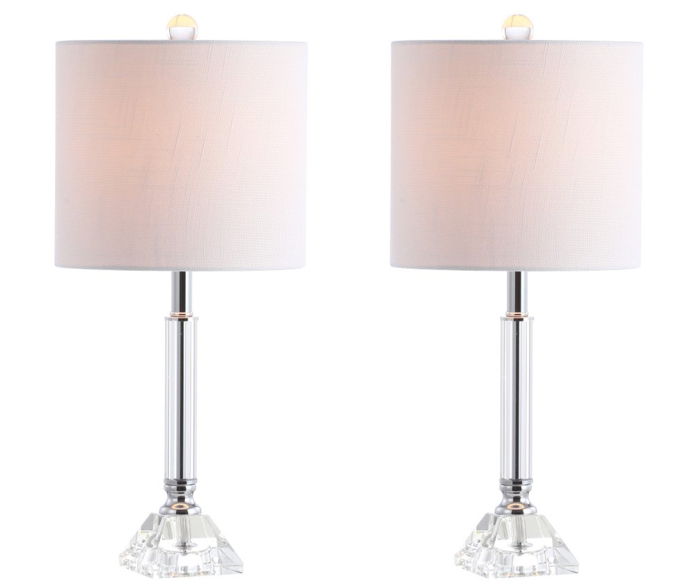 Set of Two 20" Clear Table Lamps With Drum Shades