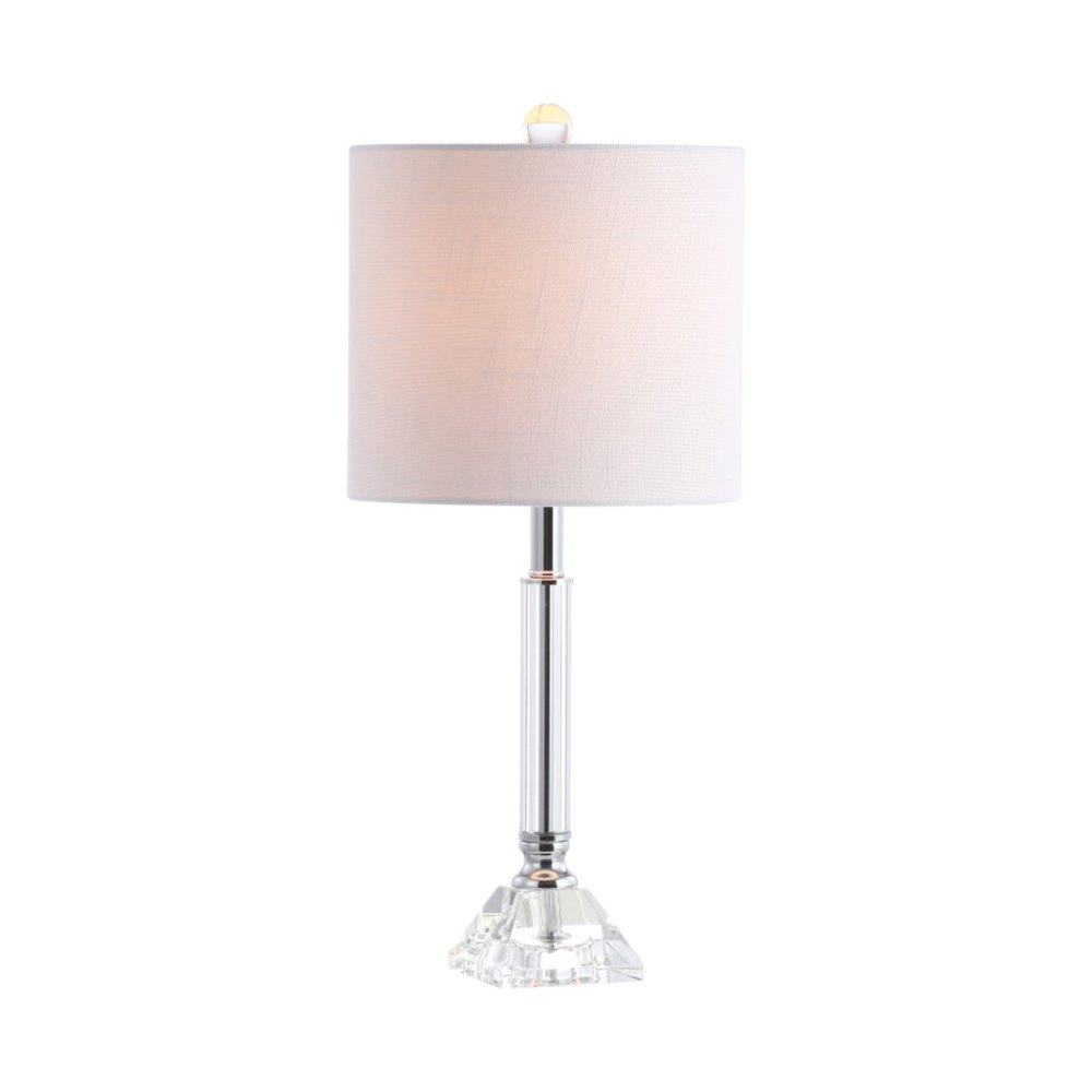 Set of Two 20" Clear Table Lamps With Drum Shades on a white background