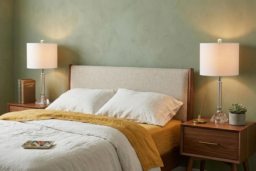 Set of Two 20" Clear Table Lamps With Drum Shades
