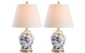Set of Two 22" White Blue And Gold Urn Table Lamps With Empire Shades