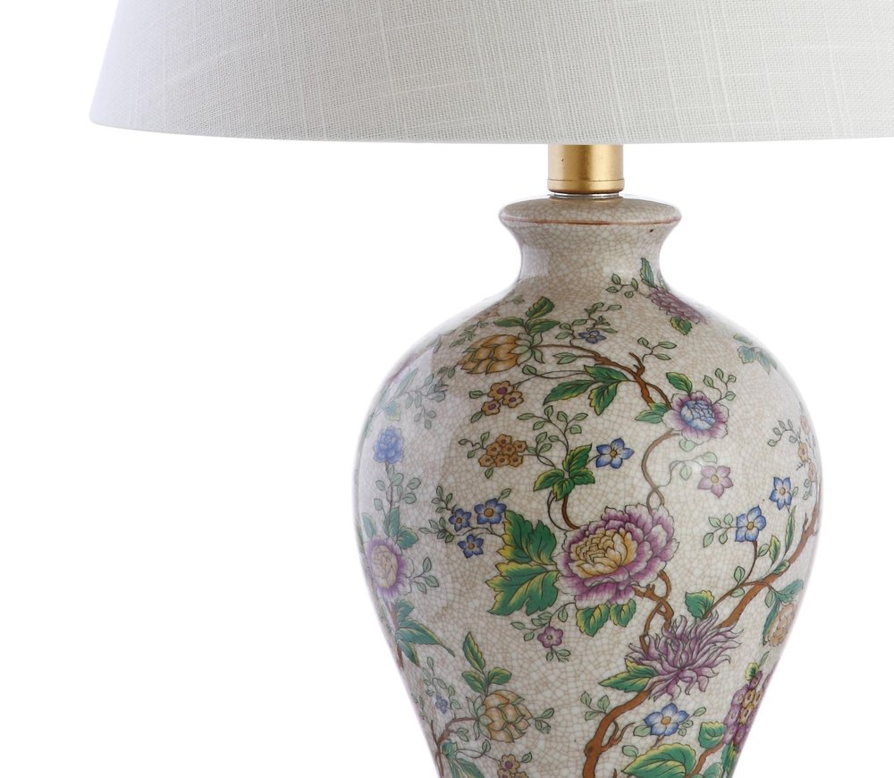 24" Gold And Off White Urn Table Lamp With Empire Shade. Table lamp isolated on a plain white background, in a off-white finish.