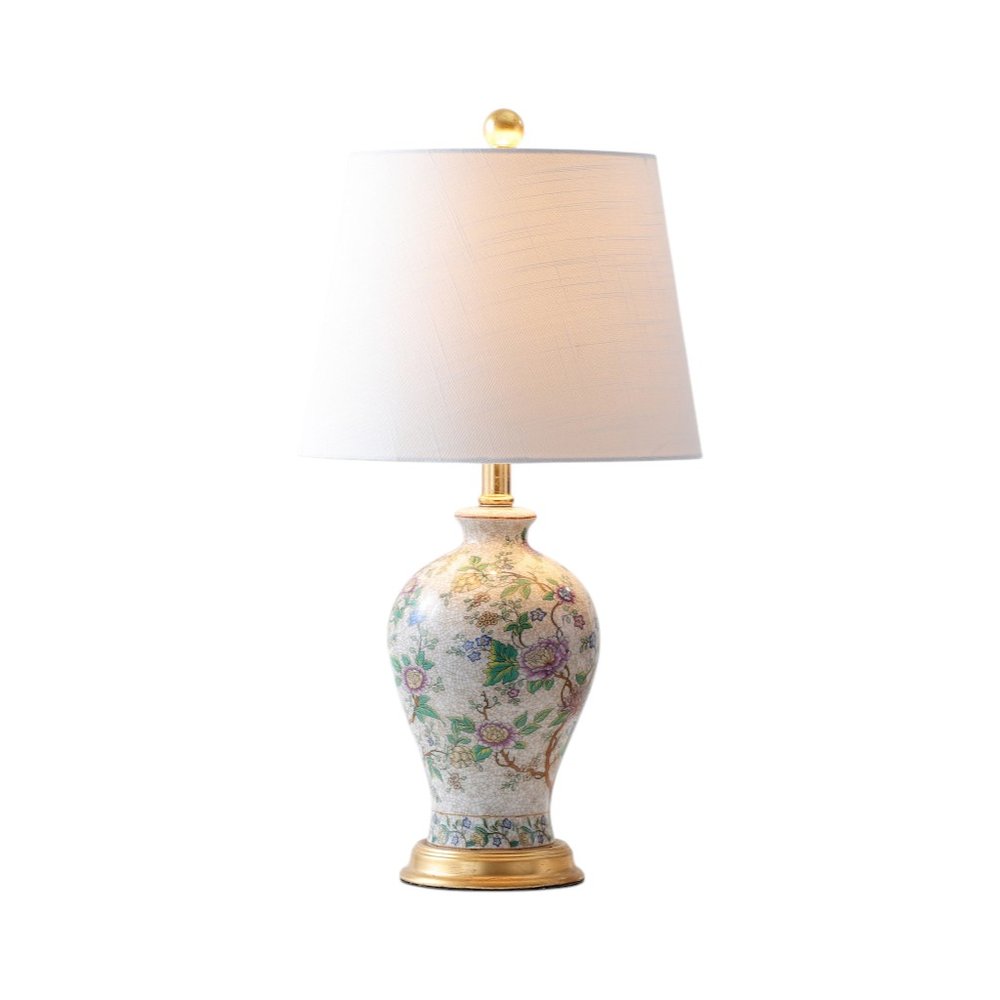 24" Gold And Off White Urn Table Lamp With Empire Shade. Table lamp isolated on a plain white background, showing its off-white color.