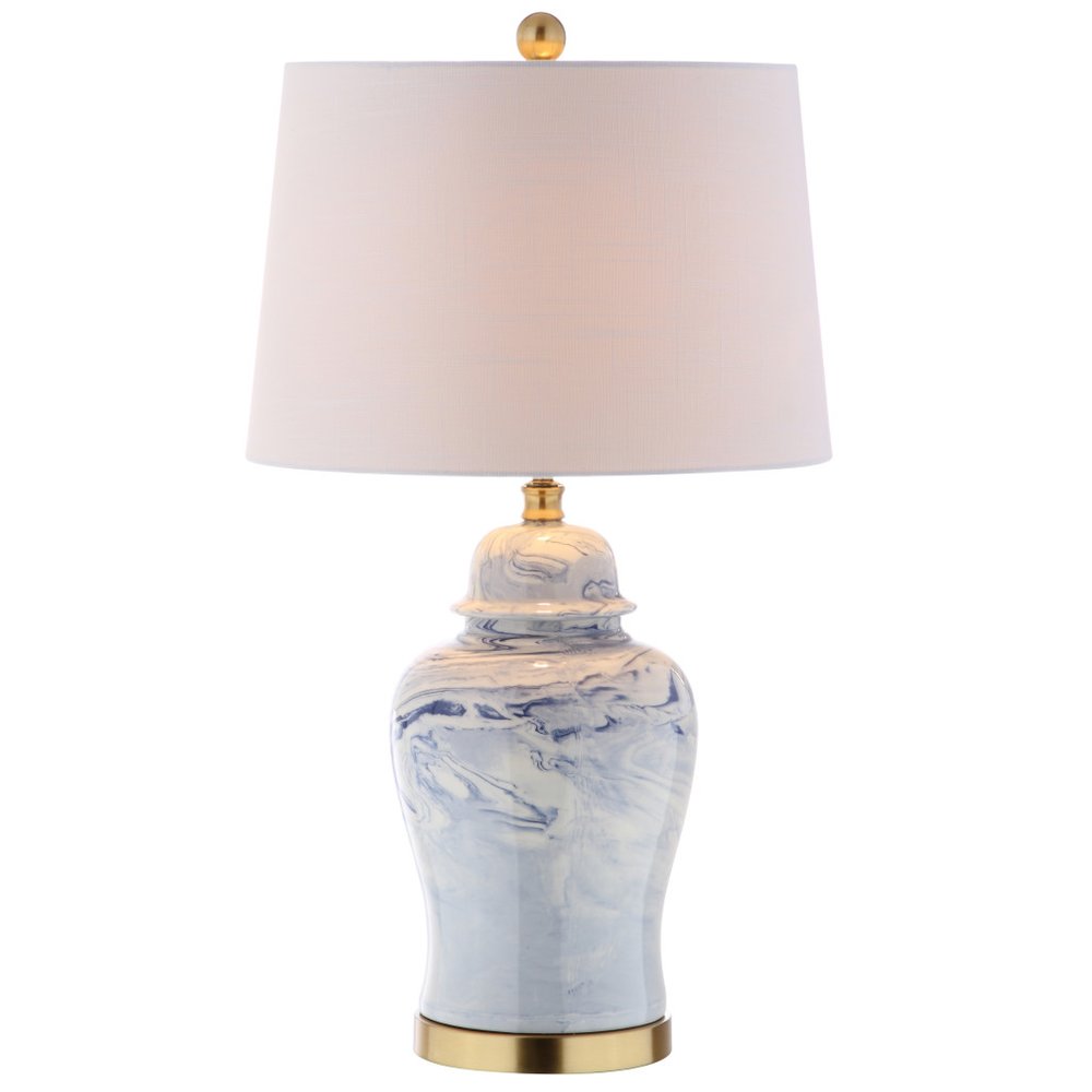 26" Gold Novelty Table Lamp With Drum Shade. Table lamp isolated on a plain white background.