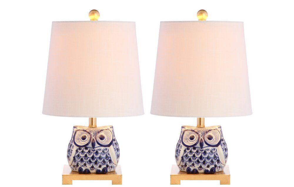 Set of Two 16" Gold Novelty Bedside Lamps With Empire Shades