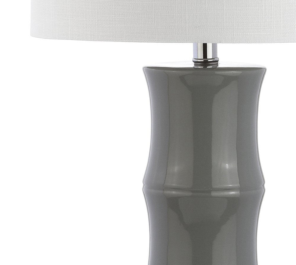 27" Gray And Clear Gourd Bedside Lamp With Drum Shade. Lamp isolated on a plain white background, showing its gray color.