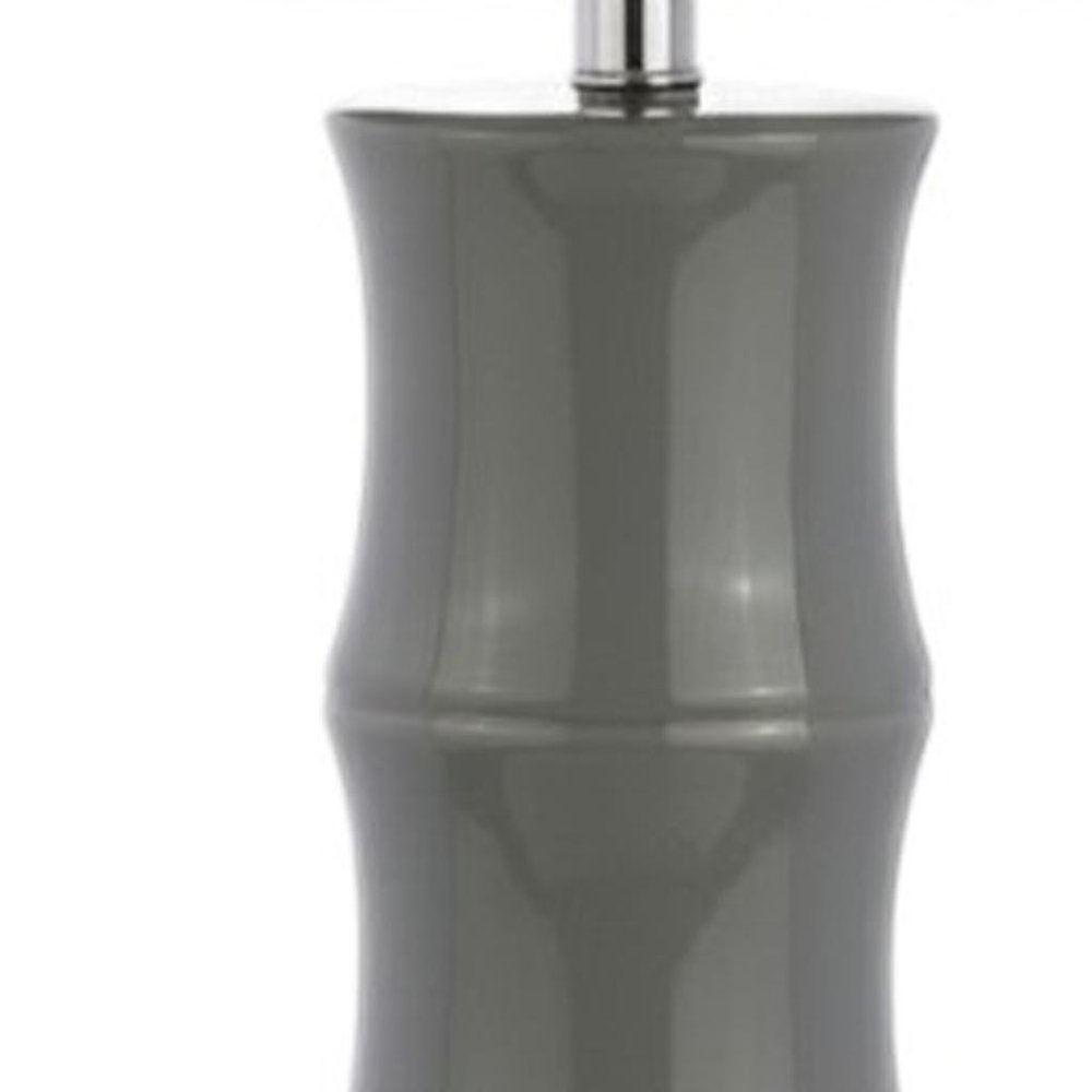 27" Gray And Clear Gourd Bedside Lamp With Drum Shade. Lamp isolated on a plain white background, in a gray finish.