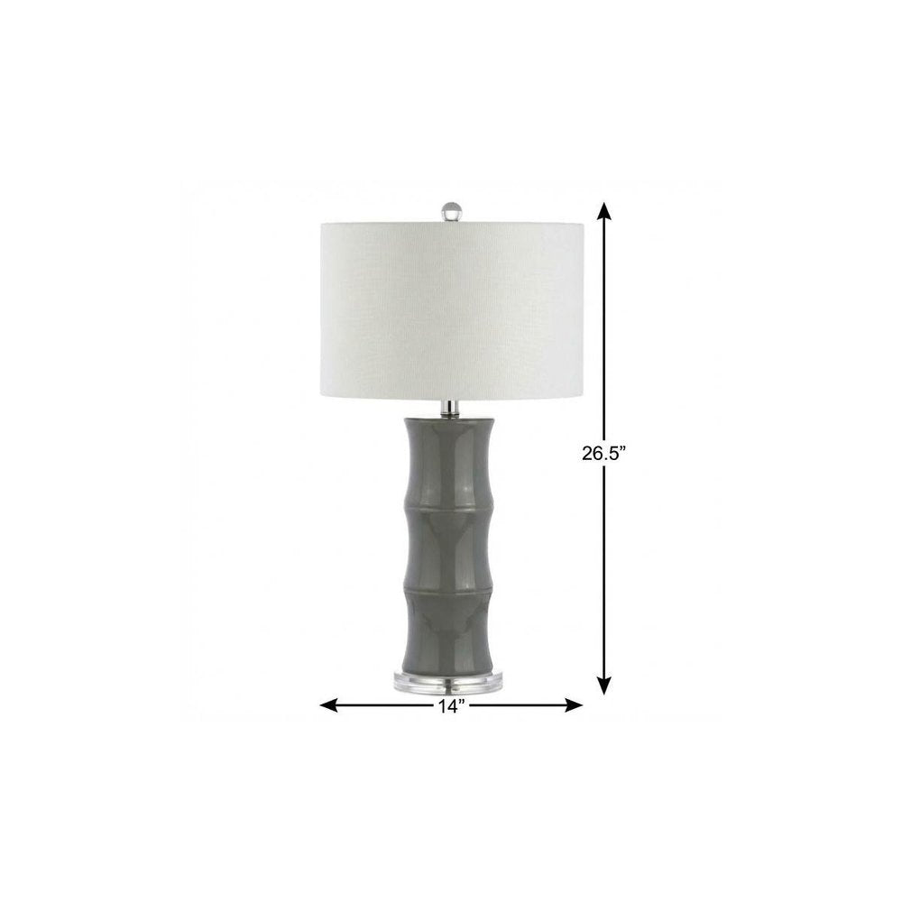27" Gray And Clear Gourd Bedside Lamp With Drum Shade. Lamp isolated on a plain white background, in a gray finish.