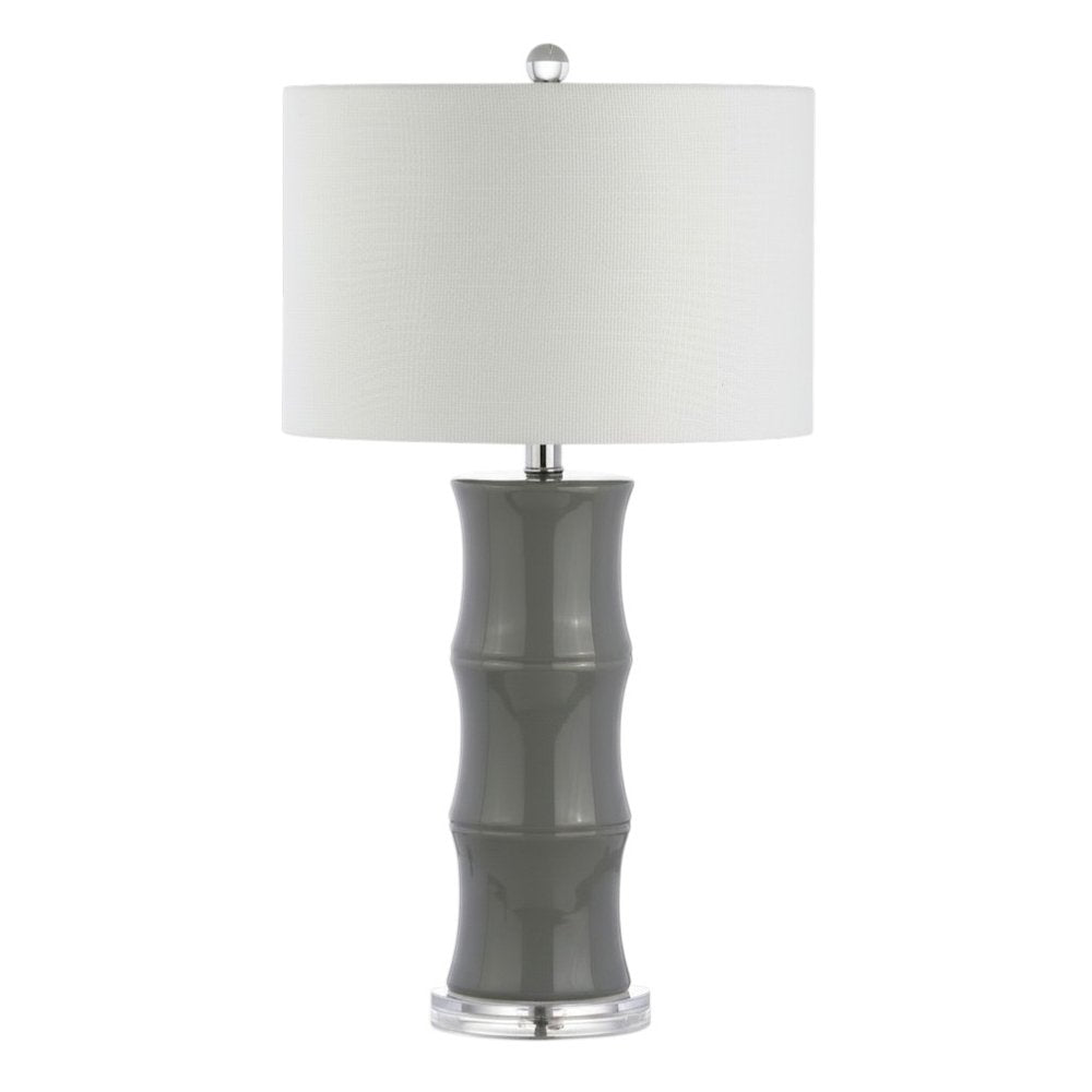 27" Gray And Clear Gourd Bedside Lamp With Drum Shade. Lamp isolated on a plain white background, finished in gray.