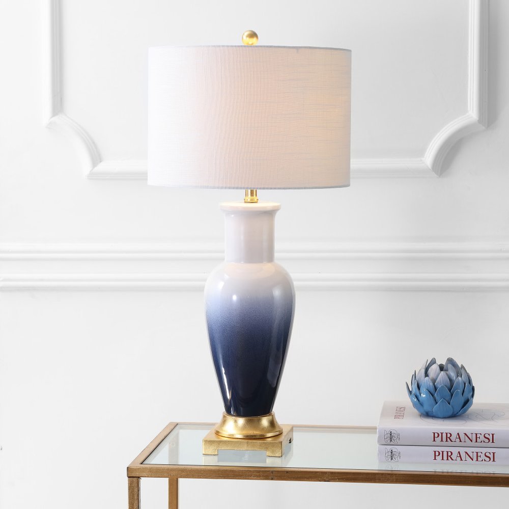 32" Gold Novelty Table Lamp With Drum Shade.