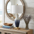 32" Gold Novelty Table Lamp With Drum Shade. Table lamp in gold.