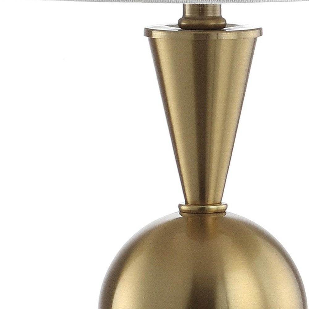 33" Gold Novelty Table Lamp With Drum Shade. Table lamp isolated on a plain white background, showing its gold color.