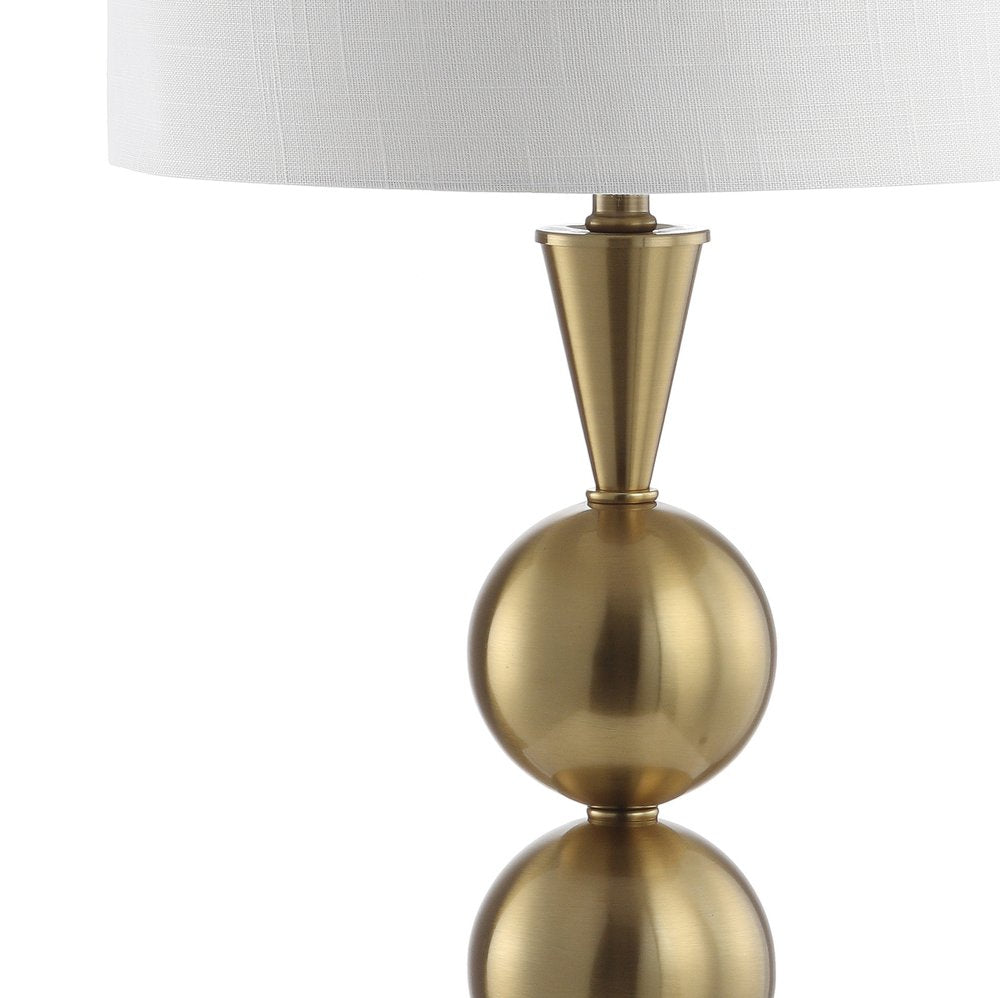 33" Gold Novelty Table Lamp With Drum Shade. Table lamp isolated on a plain white background, finished in gold.