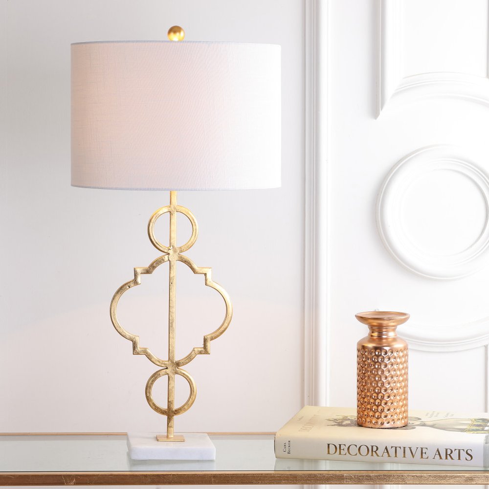31" White Novelty Table Lamp With Drum Shade. Table lamp in white.