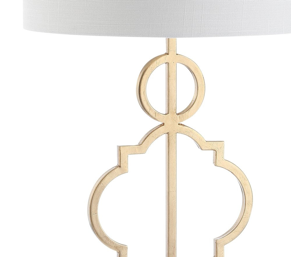 31" White Novelty Table Lamp With Drum Shade. Table lamp isolated on a plain white background, finished in white.