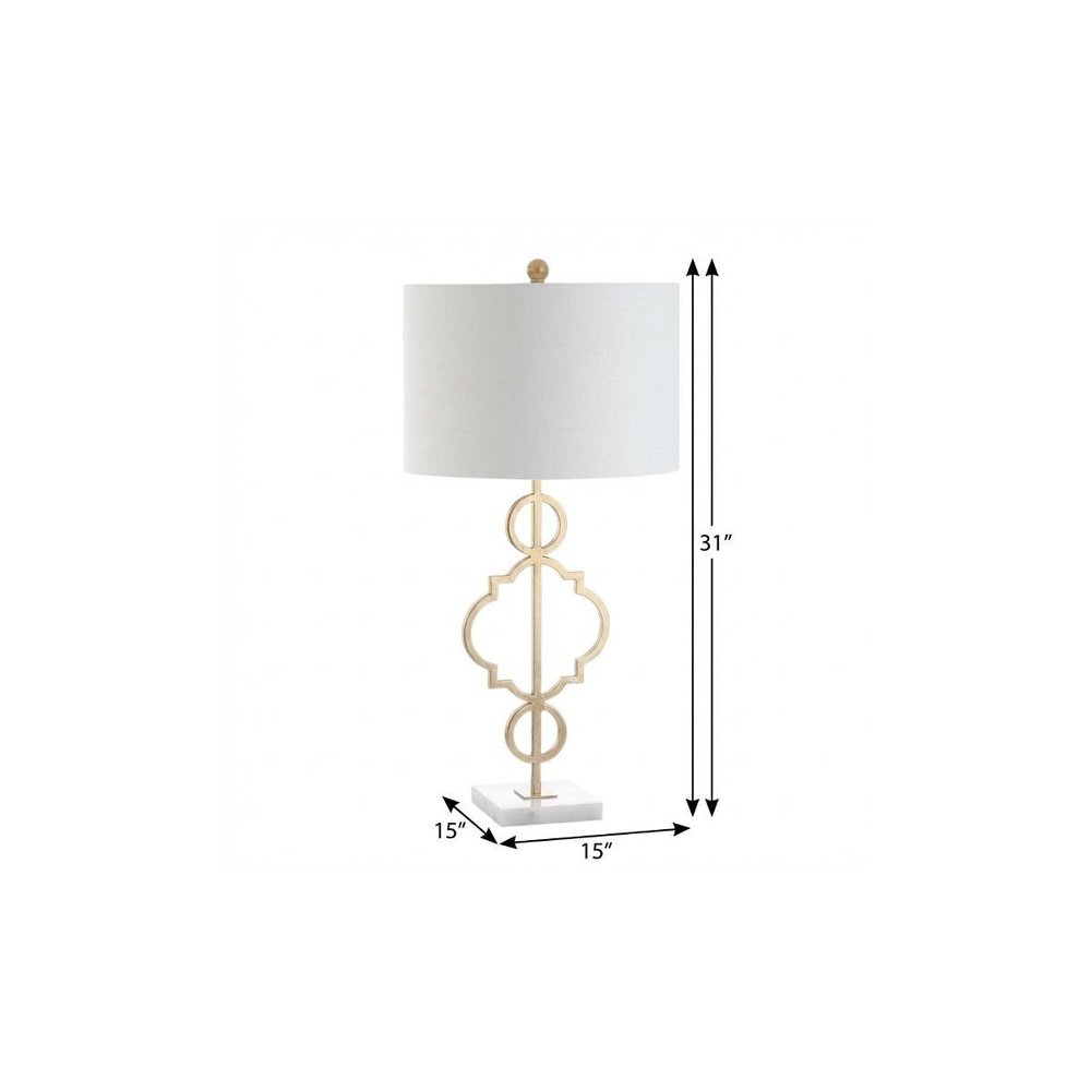 31" White Novelty Table Lamp With Drum Shade. Table lamp isolated on a plain white background, in a white finish.
