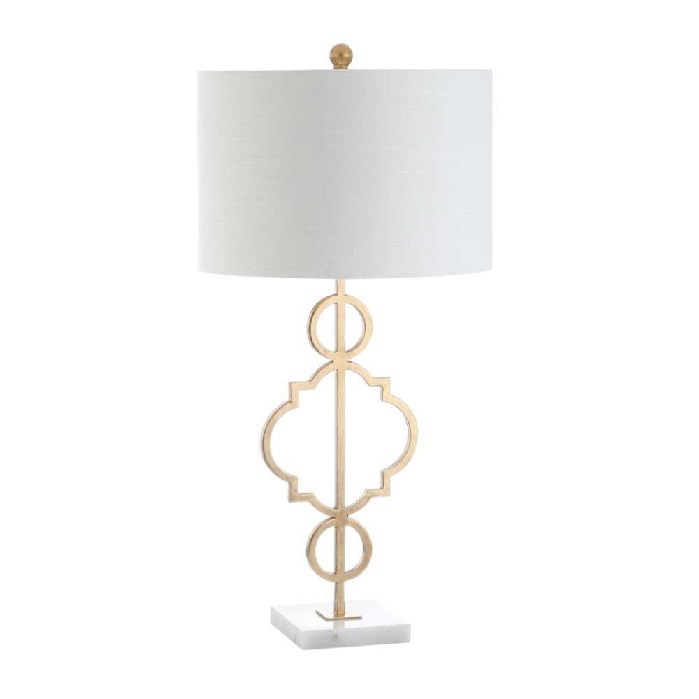 31" White Novelty Table Lamp With Drum Shade. Table lamp isolated on a plain white background, showing its white color.