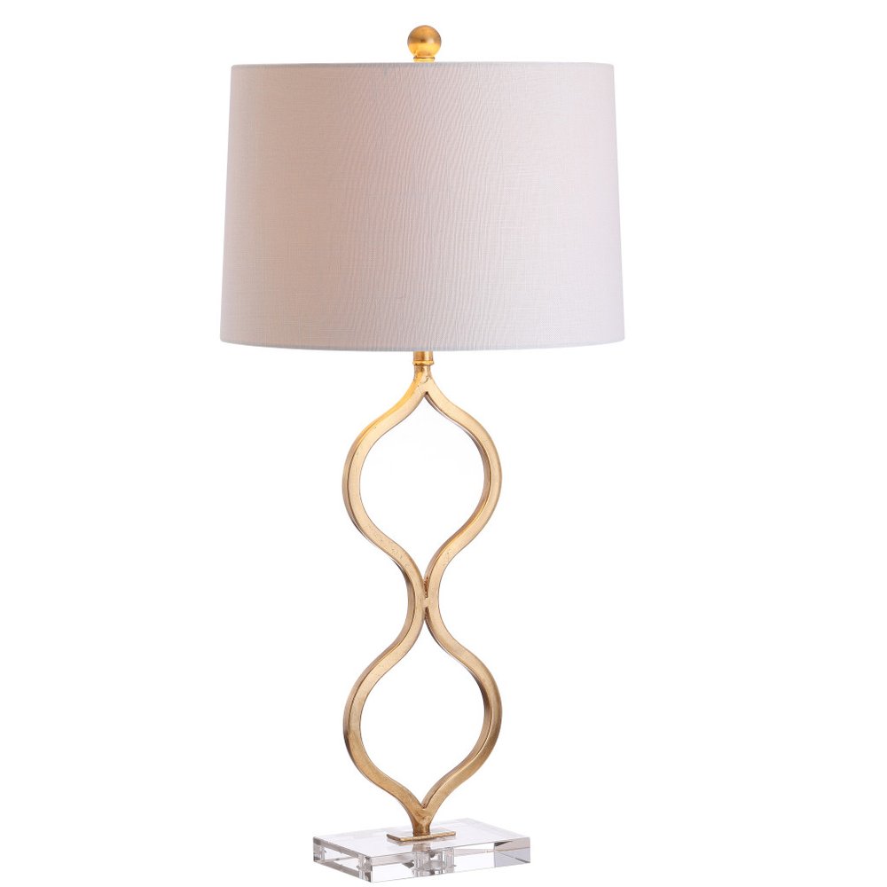 32" Clear Novelty Table Lamp With Drum Shade. Table lamp isolated on a plain white background.