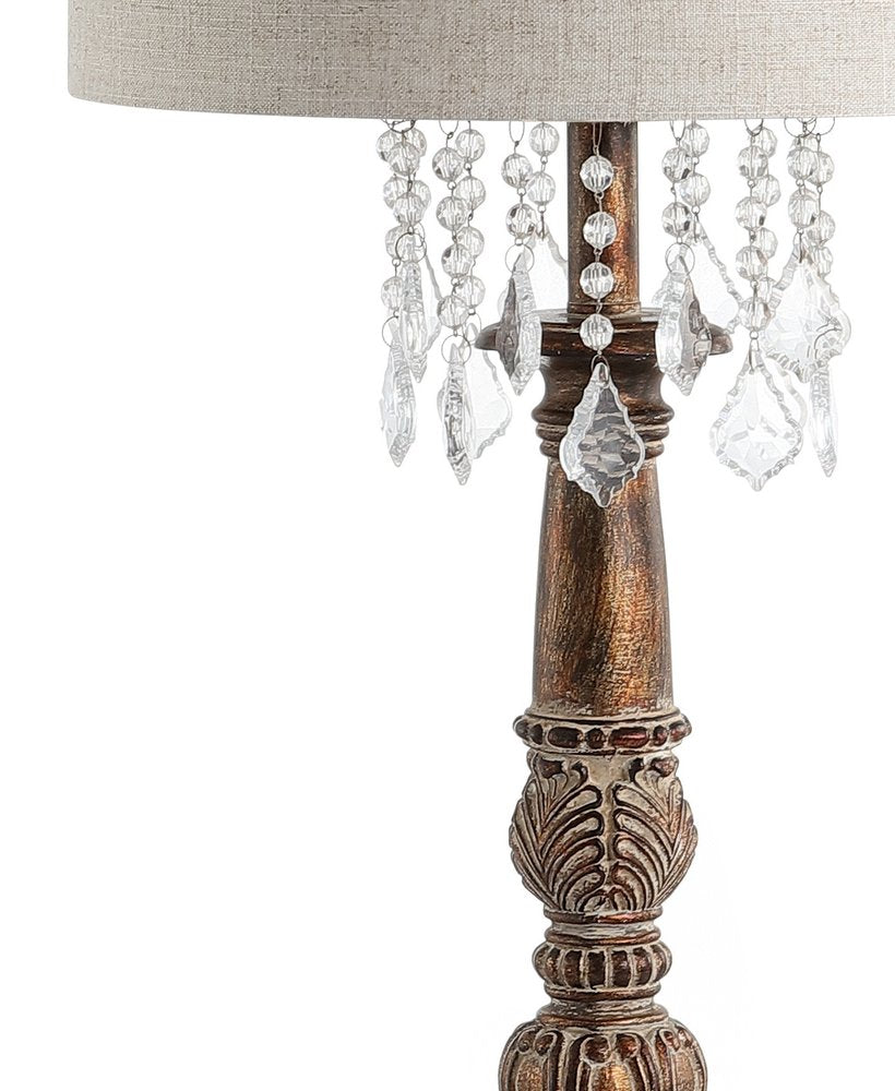 34" Brown Novelty Table Lamp With Drum Shade. Table lamp isolated on a plain white background, showing its brown color.
